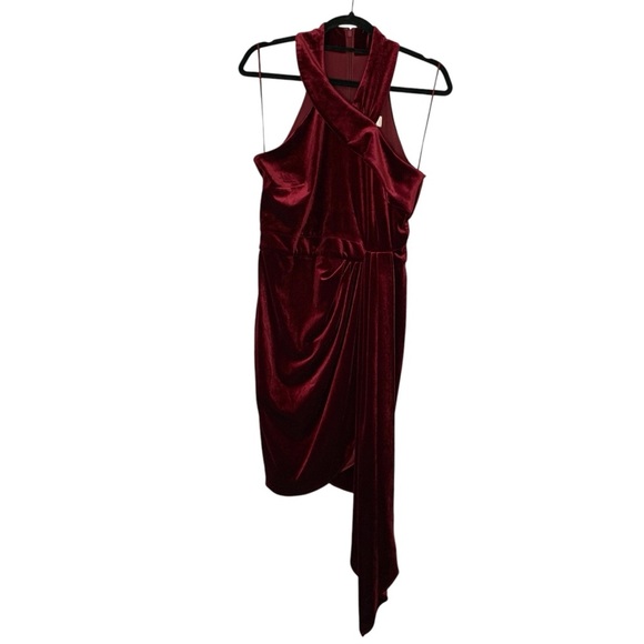Belle Badgley Mischka Burgundy Halter Sheath asymmetrical Cocktail Dress. Size 6 - Picture 5 of 16